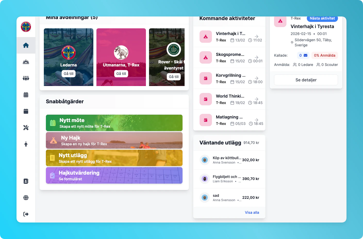 Snabbåtgärder på startsidan