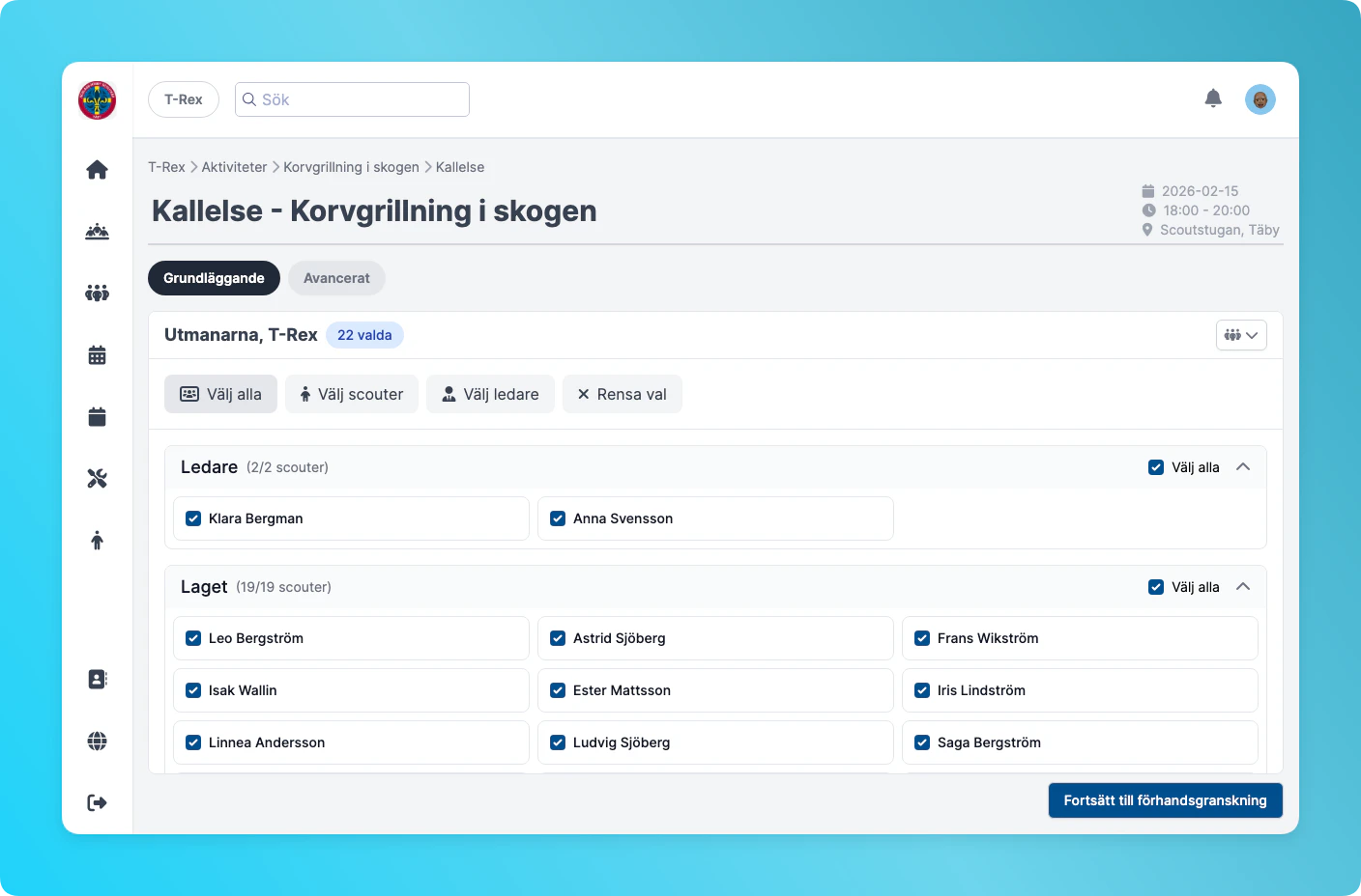 Alla mottagare markerade