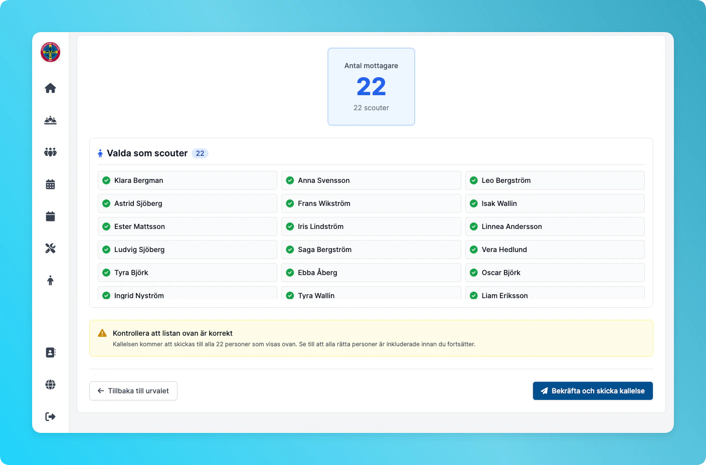 Bekräfta och skicka kallelse