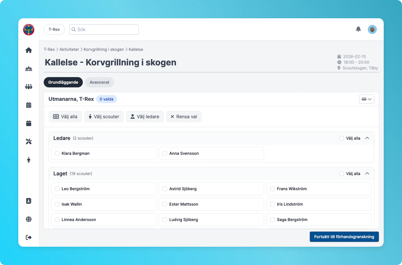 Välj mottagare för kallelse