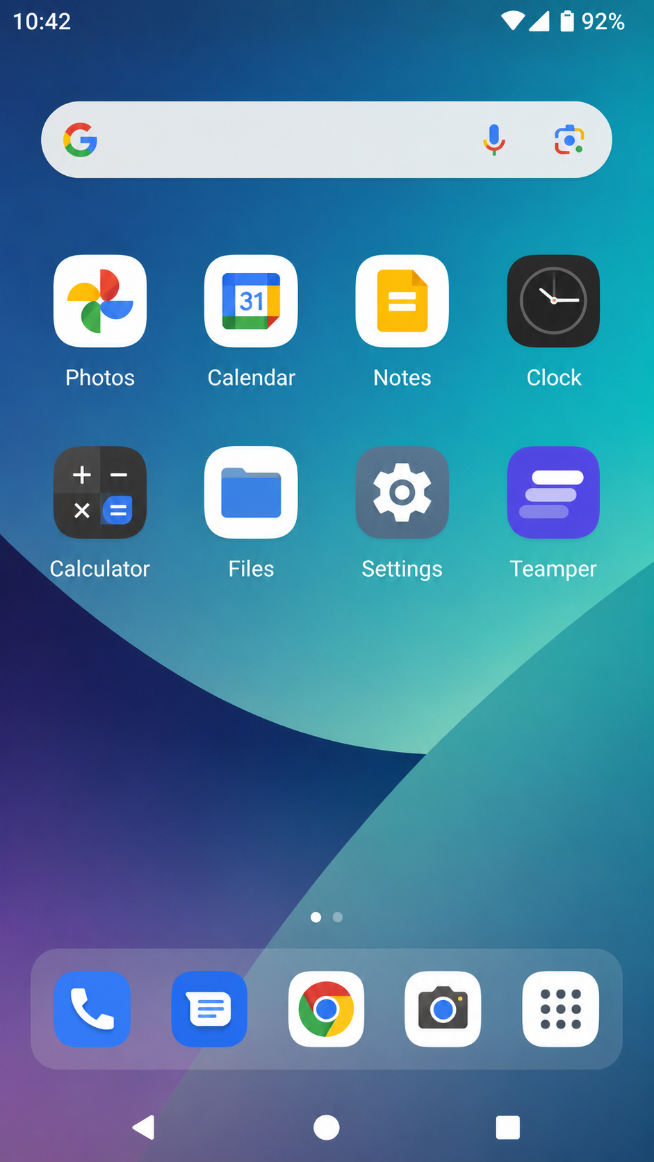 Android home screen with the Teamper shortcut