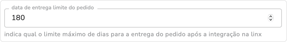 campo data de entrega limite do pedido preenchido com o valor 180