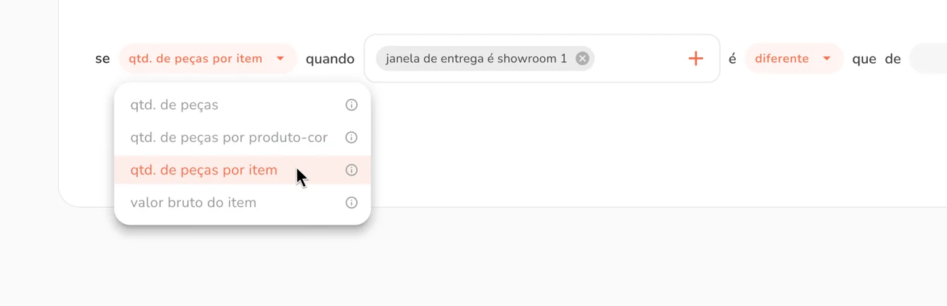 novo critério de peças por item do pedido