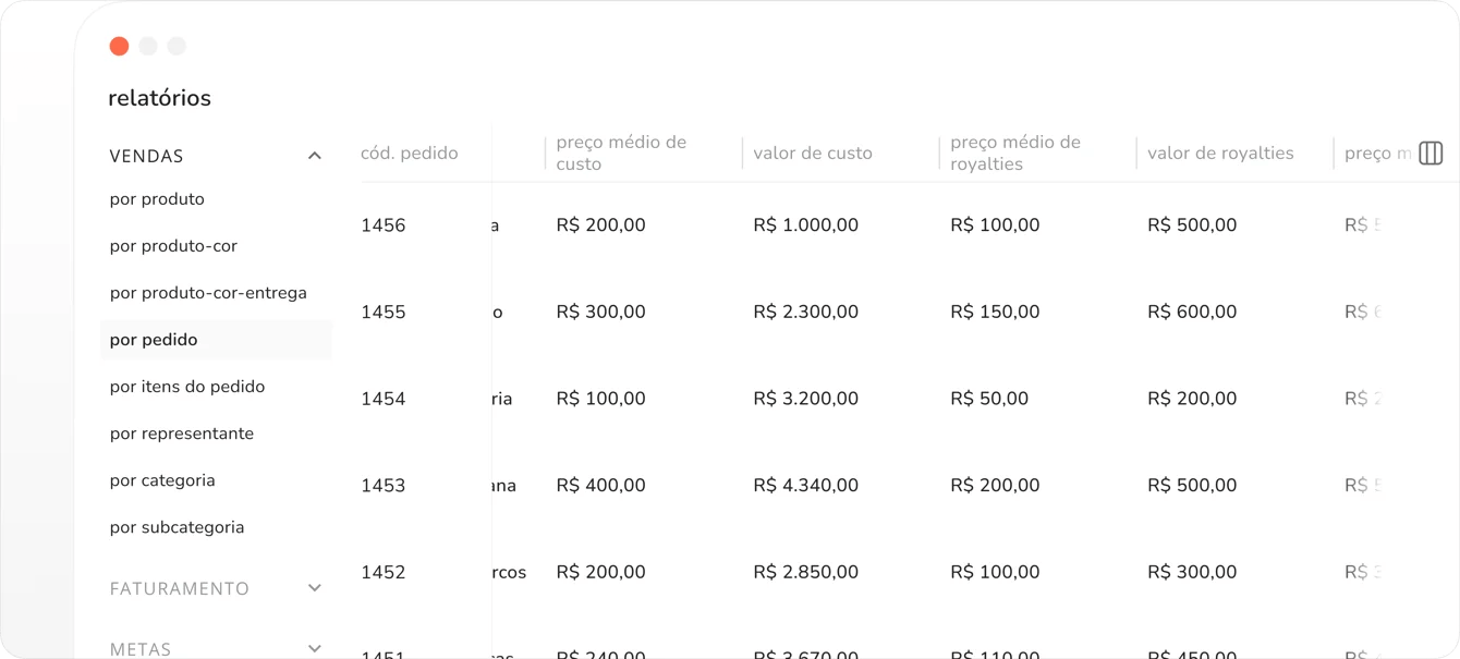 mais dados de composição de preço nos relatórios