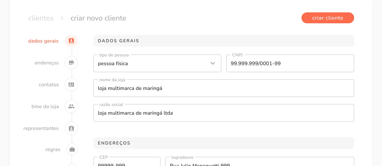 novo visual no cadastro de clientes