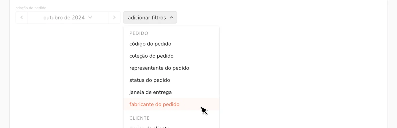 novo filtro de classificação do pedido