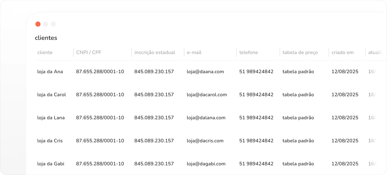 novas informações na listagem de clientes