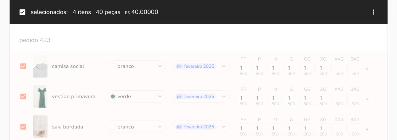 novo totalizador na ação em massa dos itens do pedido