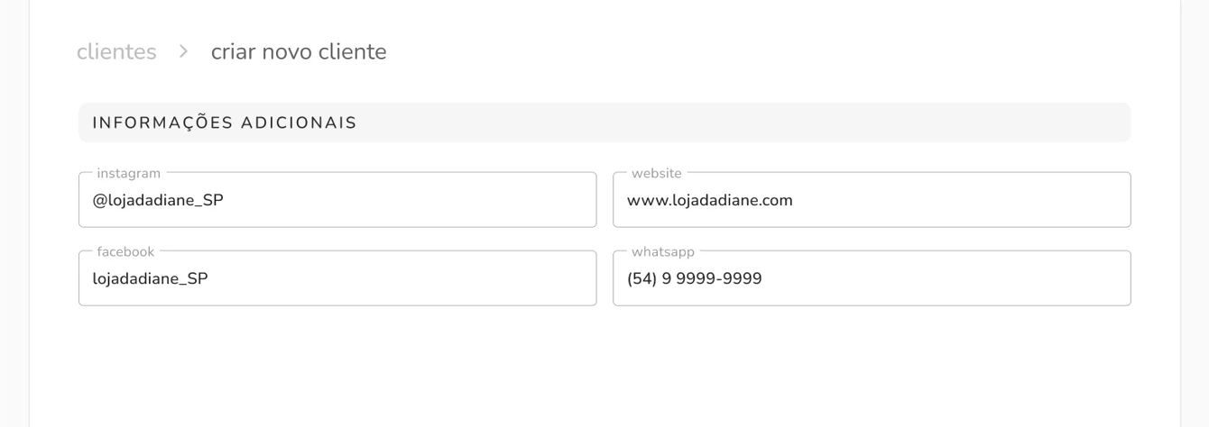 personalização no cadastro de clientes