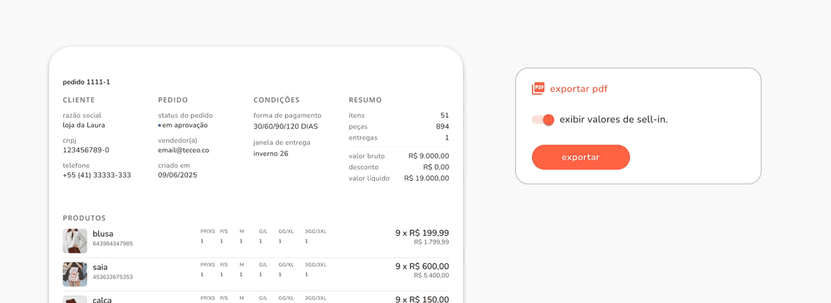 exportar pdf sem valores de sell-in