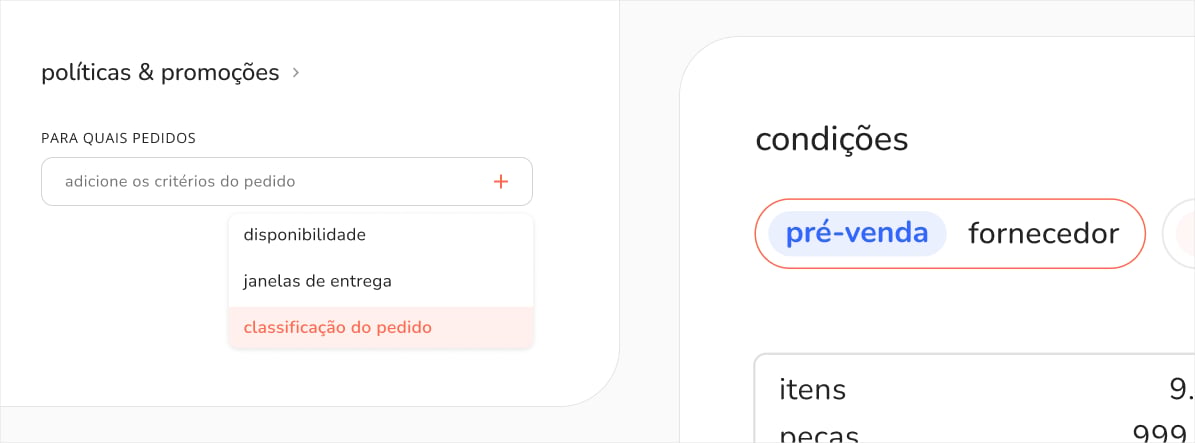 vínculo de políticas com condições do pedido