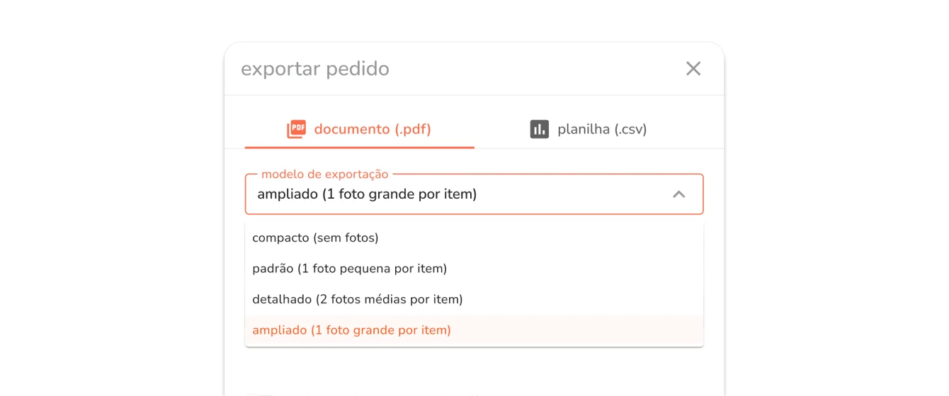 novo modelo de exportação para o PDF