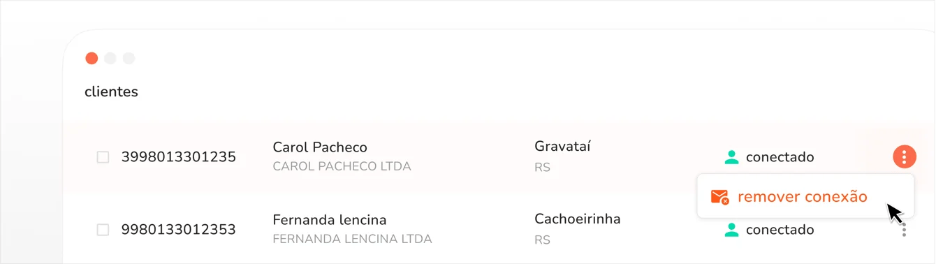 remover conexão pela lista de clientes