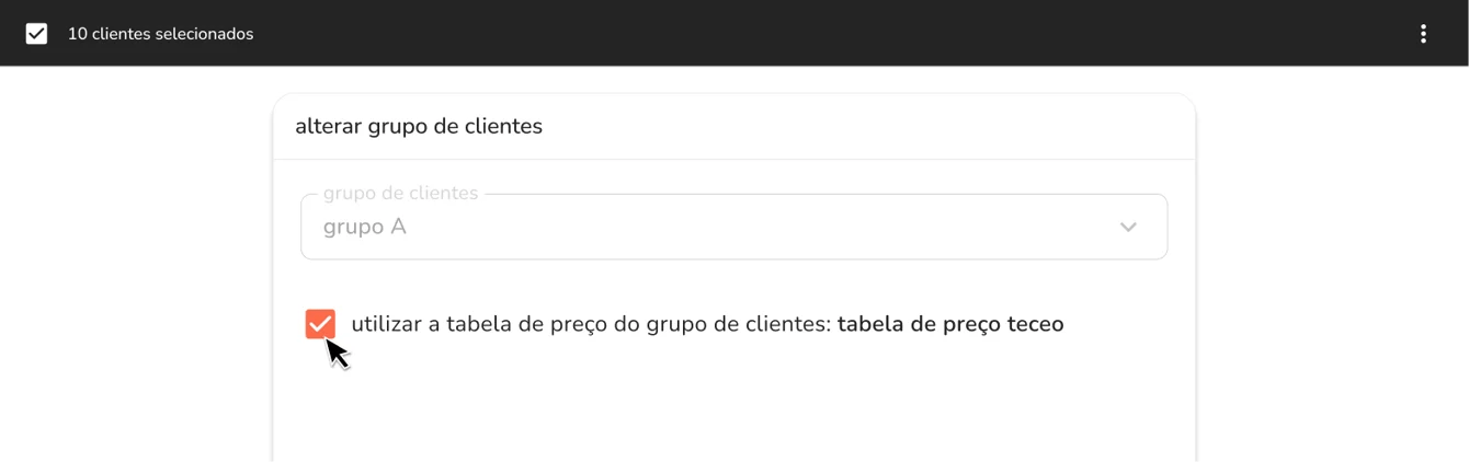 editar grupo de clientes em massa