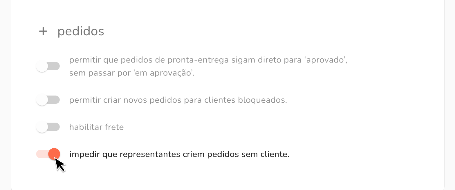 nova parametrização para criação de pedidos sem cliente