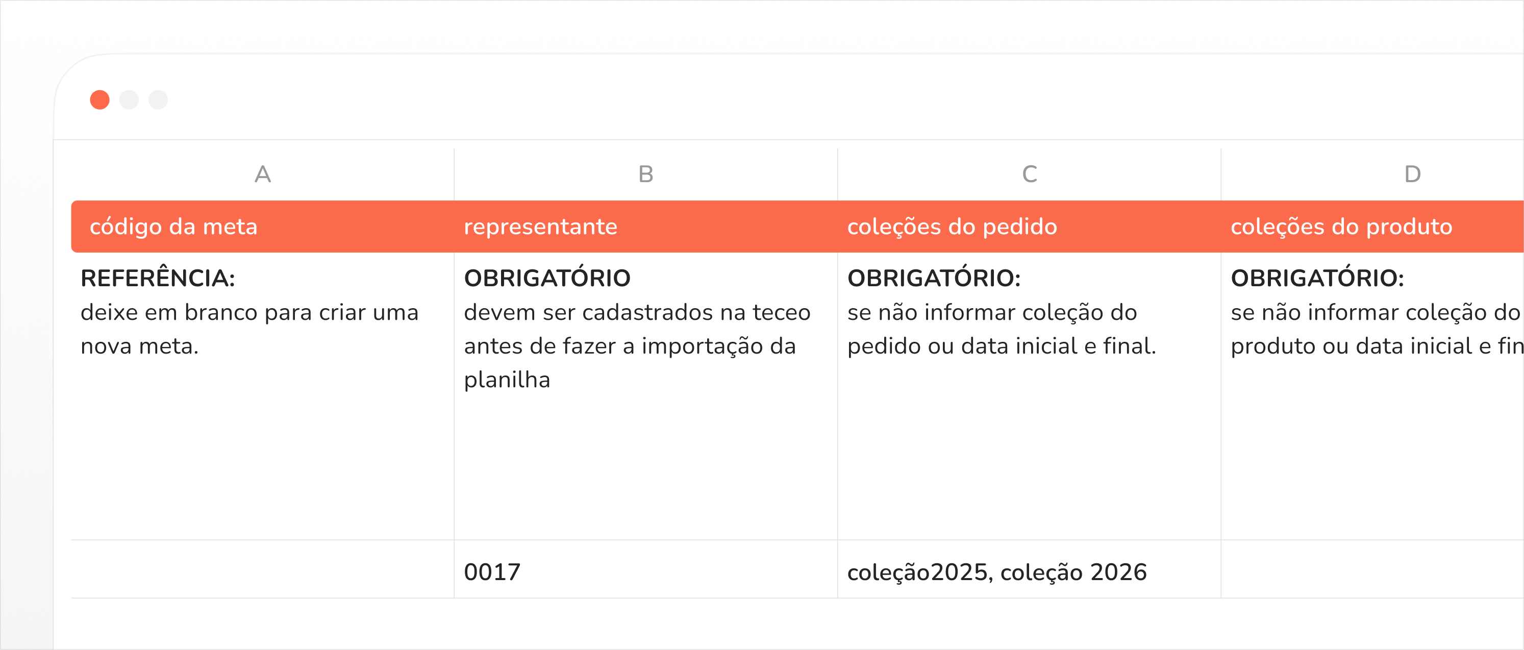 novo layout de importação de planilha