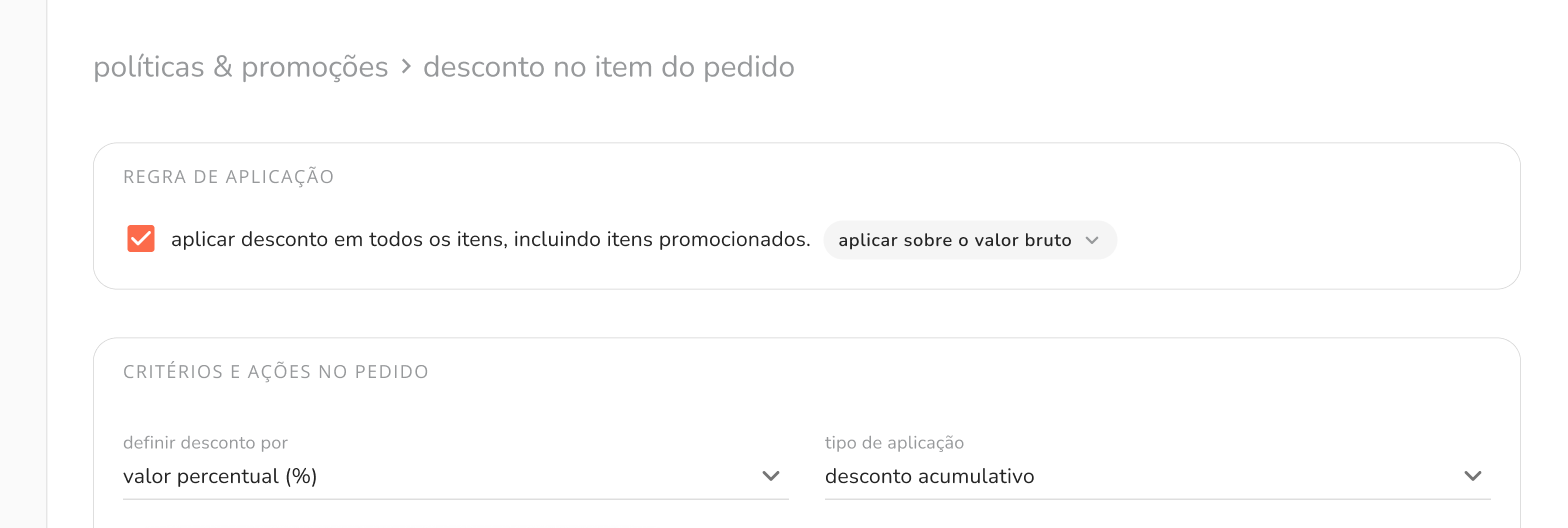 descontos acumulativos nas políticas e promoções