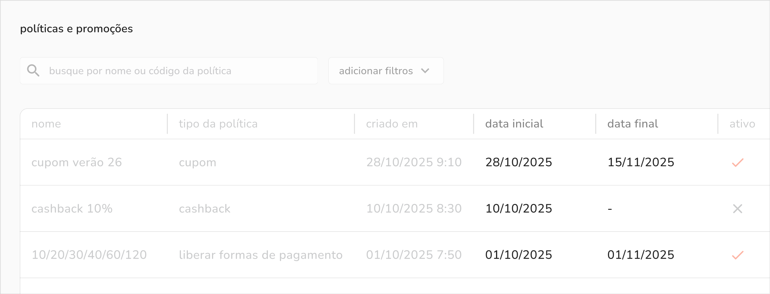 datas de validade nas políticas comerciais