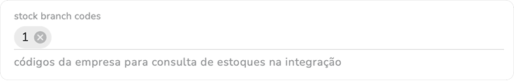 campo stock branch codes do módulo de integração de estoques