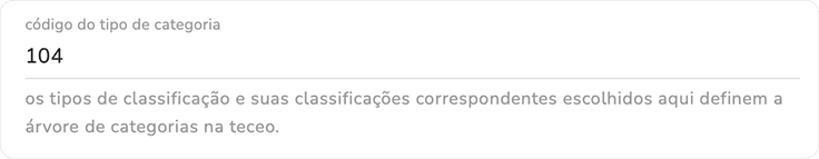 campo código do tipo de categoria do módulo de integração de produtos