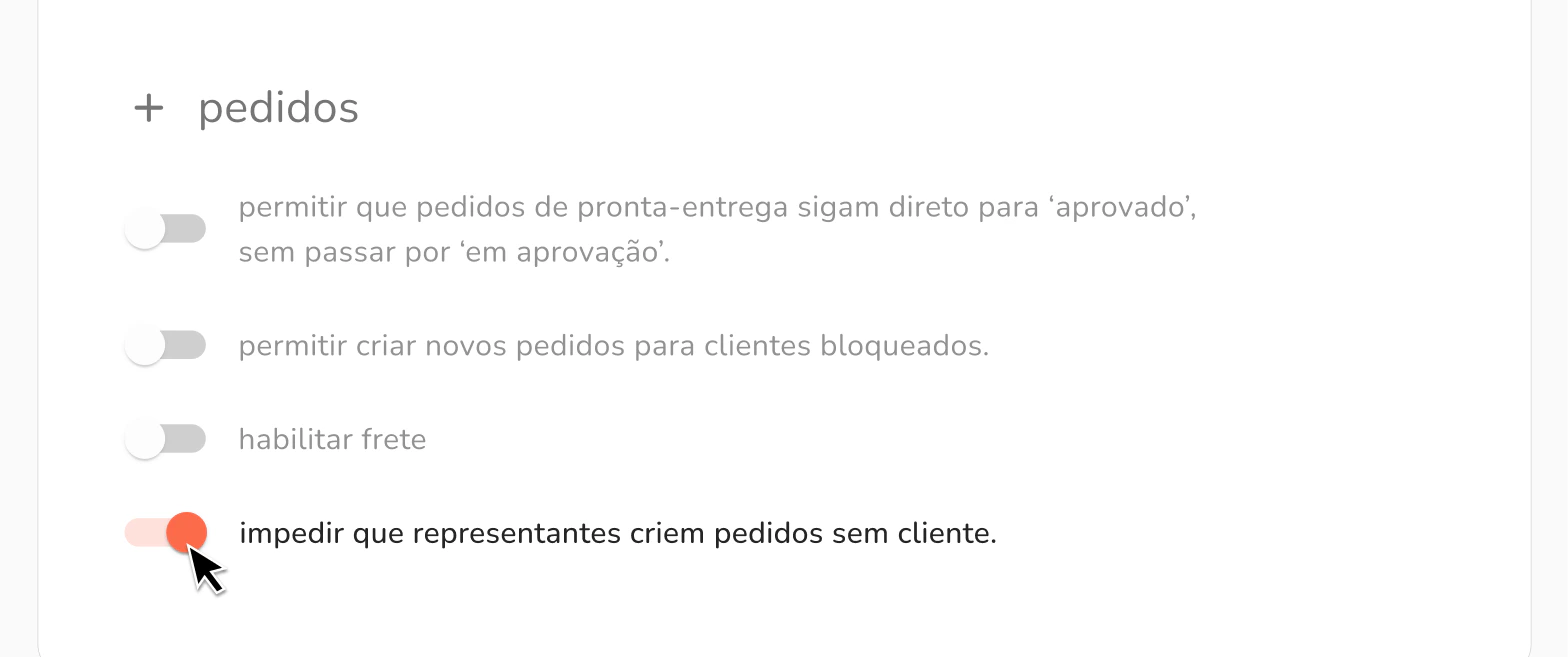 nova parametrização para criação de pedidos sem cliente