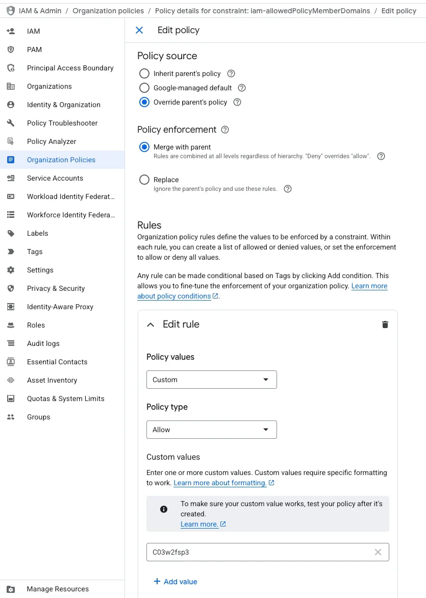 GCP Allowed Policy Member Domains