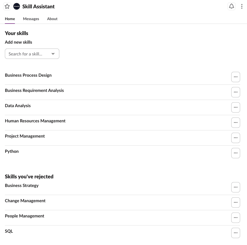 App Home Skill Profile Interface