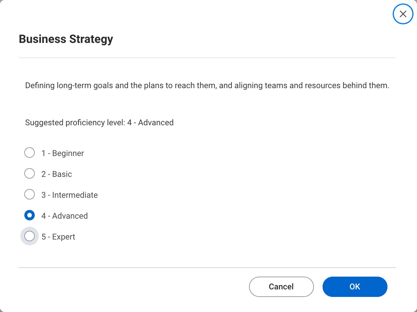 Skill details and rating popup