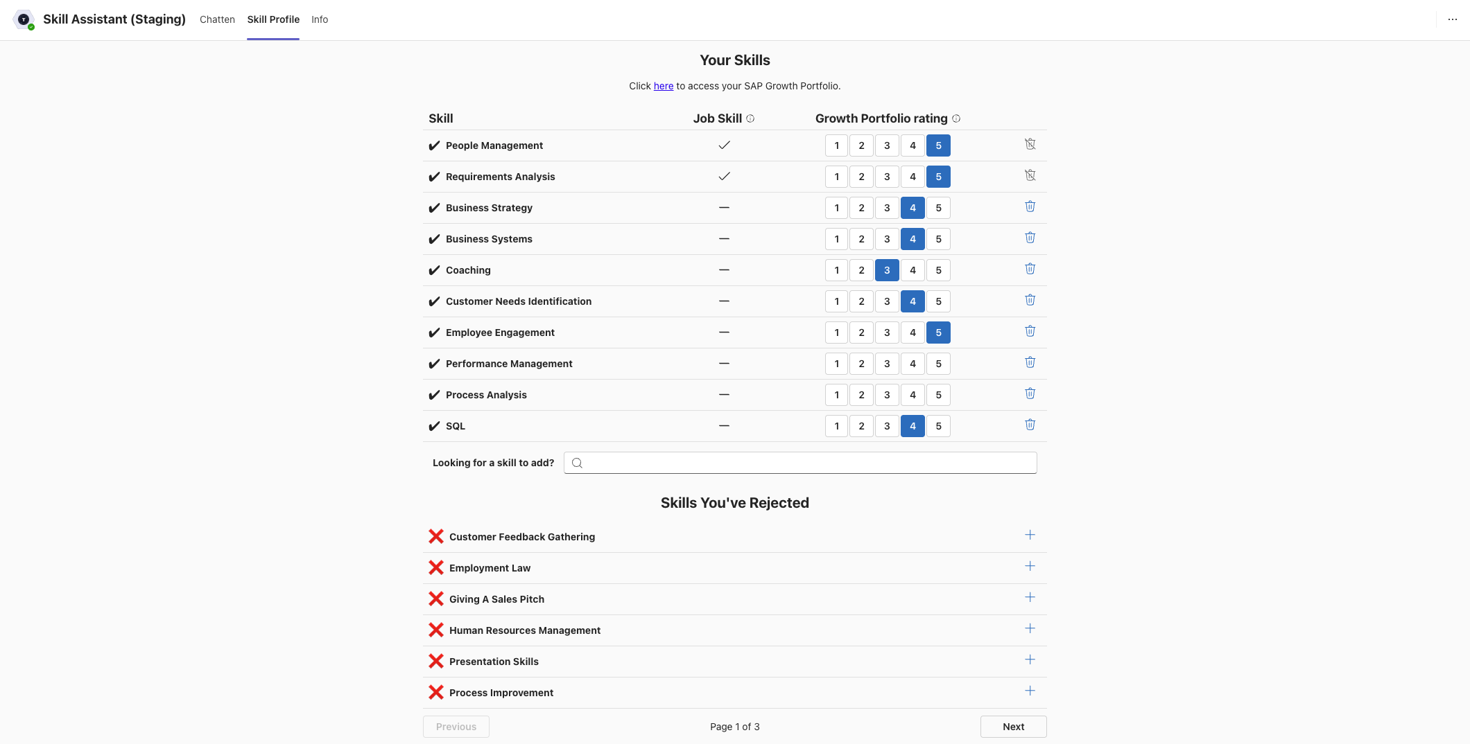 Skill Management Tab Interface