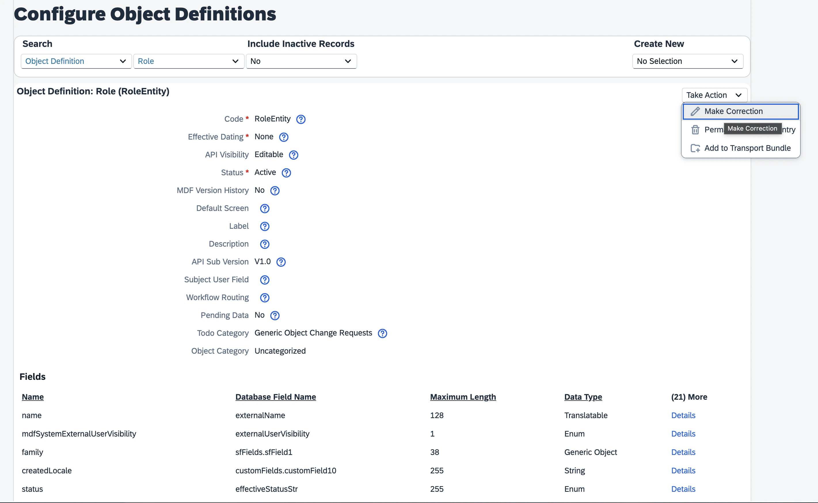 Object Definition security settings
