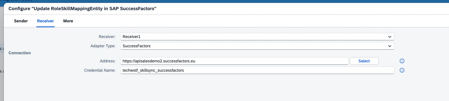 Update RoleSkillMappingEntity: Receiver tab with Address and Credential Name filled in