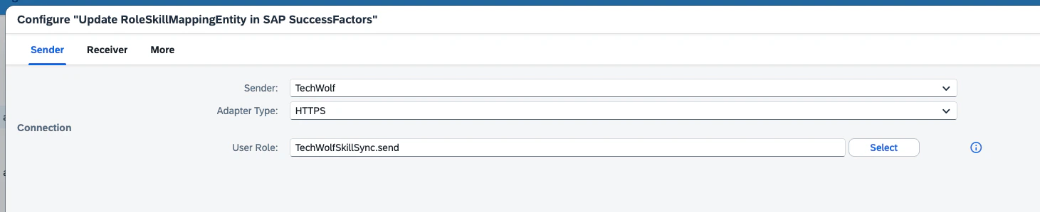 Update RoleSkillMappingEntity: Sender tab with User Role filled in