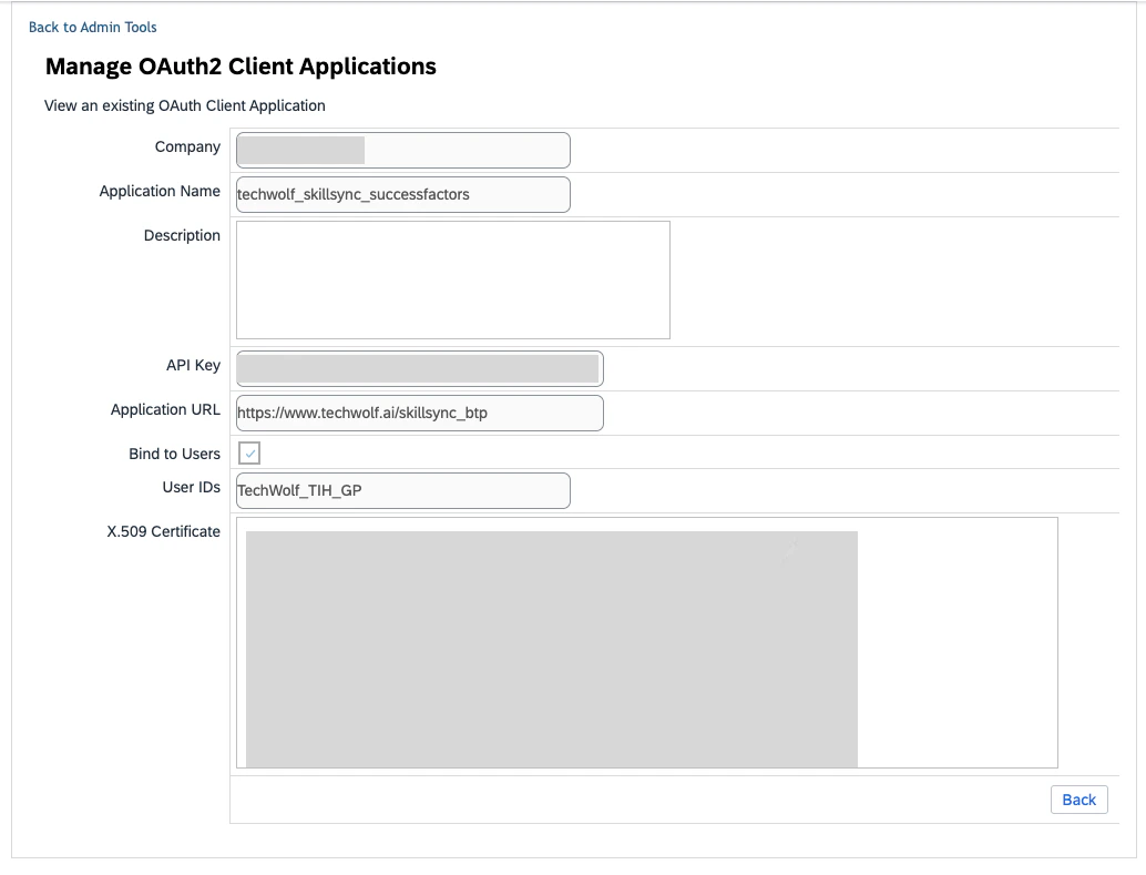 Client Application detail view showing the API Key
