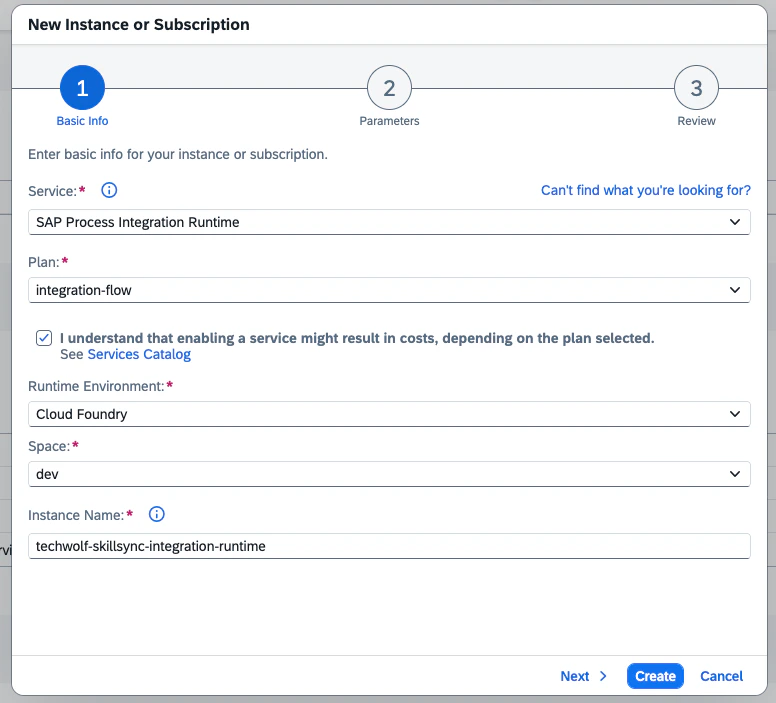 Process Integration Runtime Basic Info step