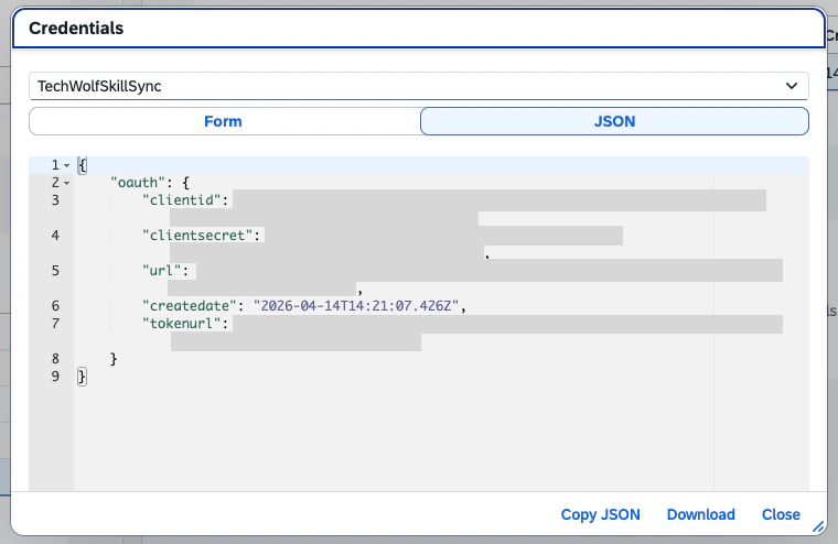 Service Key detail view with Download button highlighted