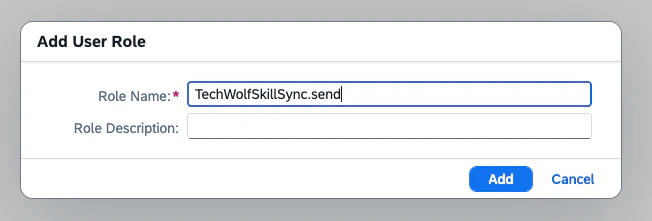 Add User Role dialog with a role name filled in