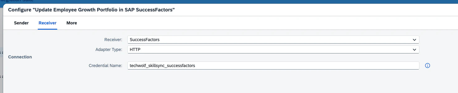 Update Employee Growth Portfolio: Receiver tab with Credential Name filled in