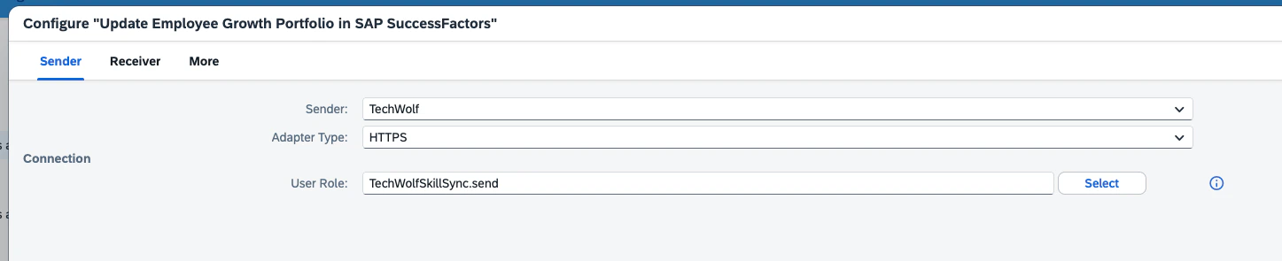 Update Employee Growth Portfolio: Sender tab with User Role filled in