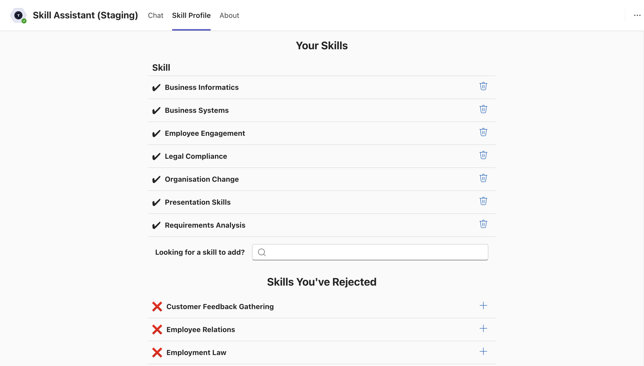 Skill Management Tab Interface