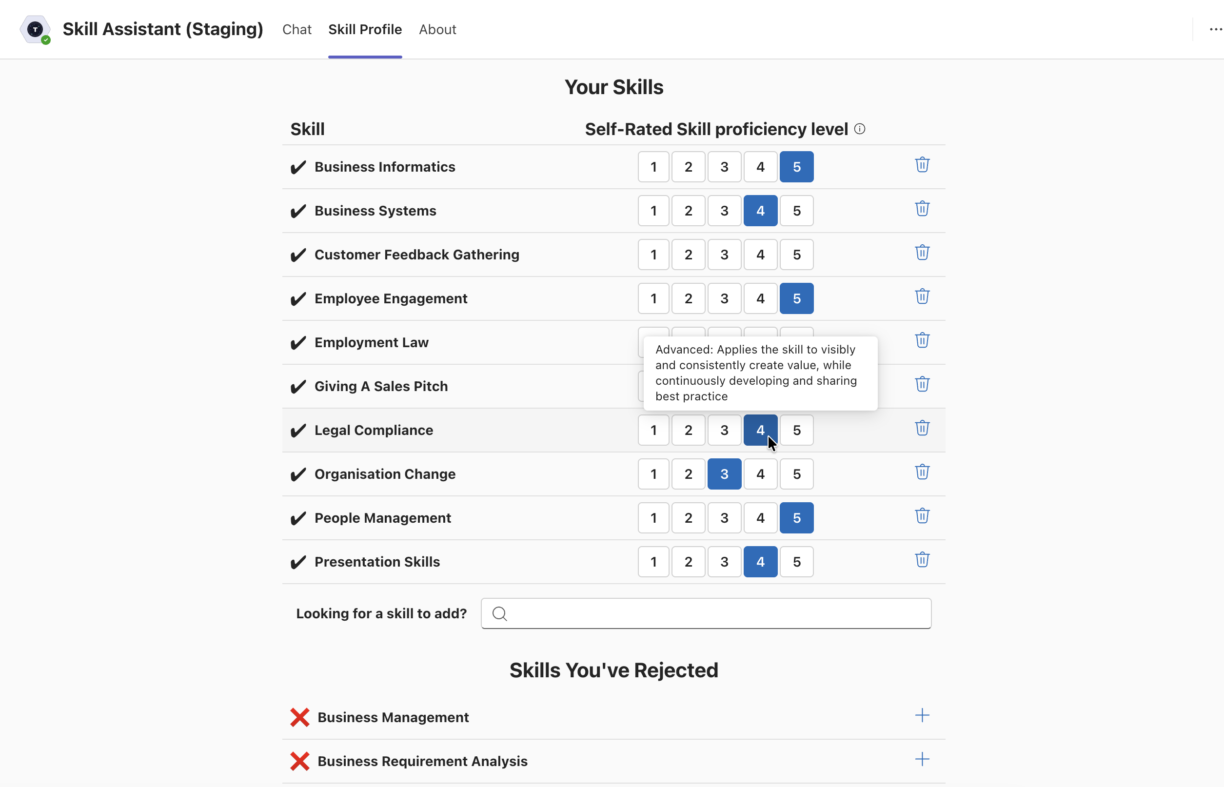 Skill Management Tab Interface
