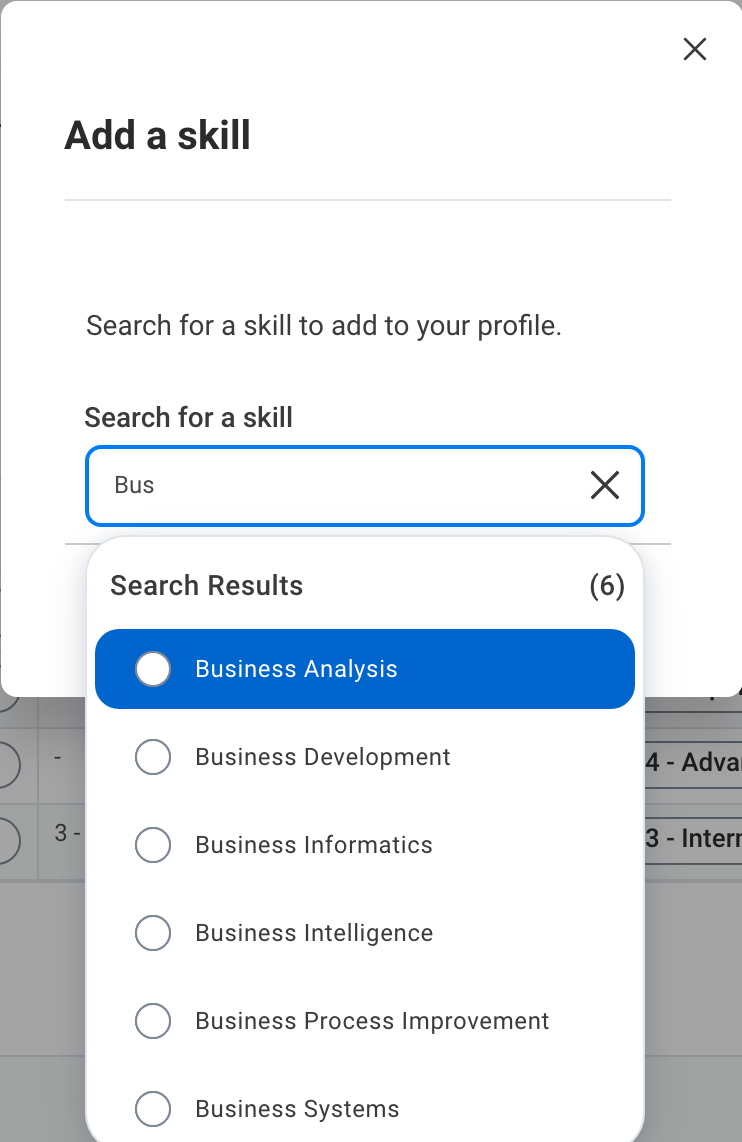 Add a skill popup