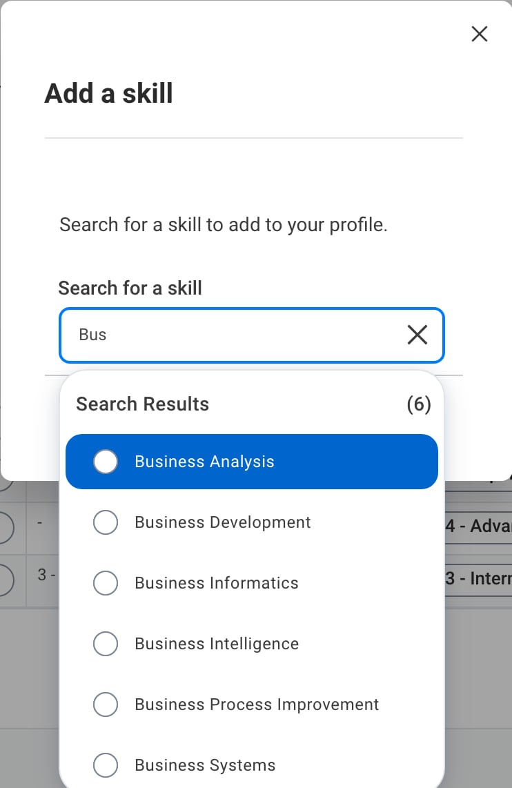 Add a skill popup