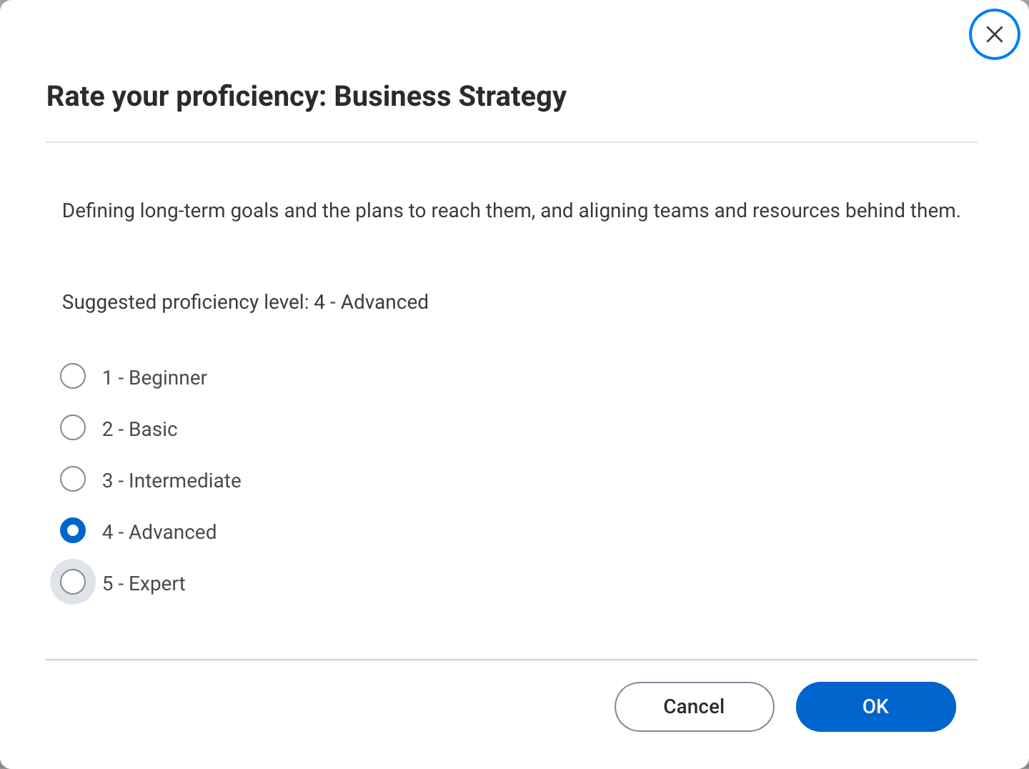 Skill details and rating popup