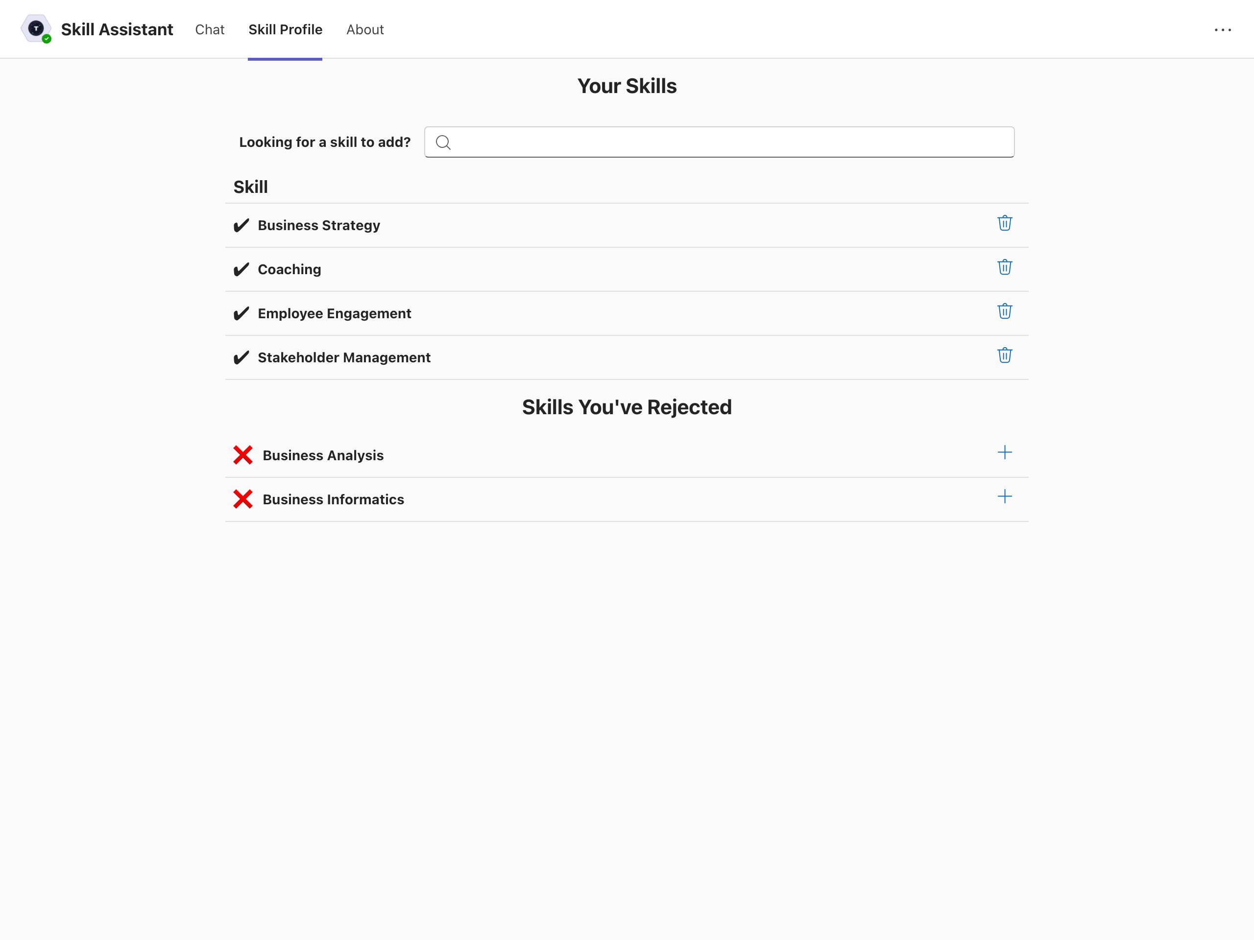Skill Management Tab Interface