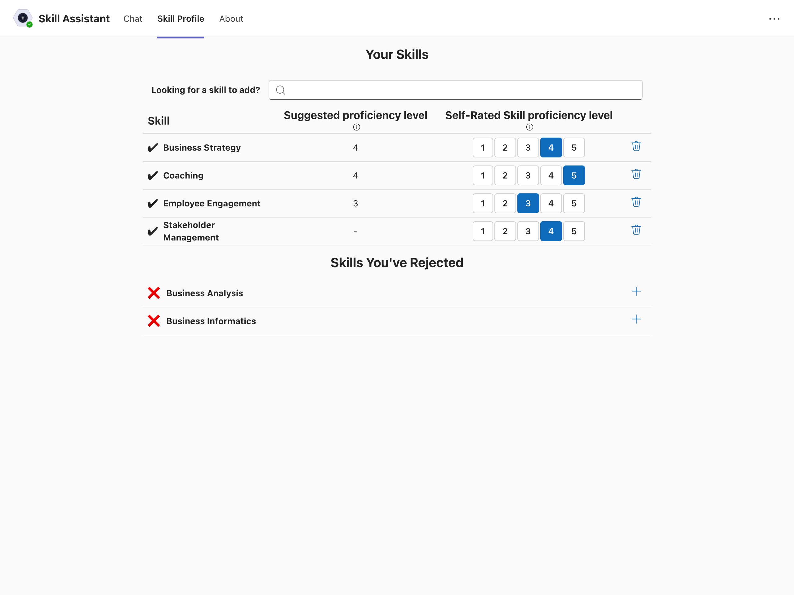 Skill Management Tab Interface