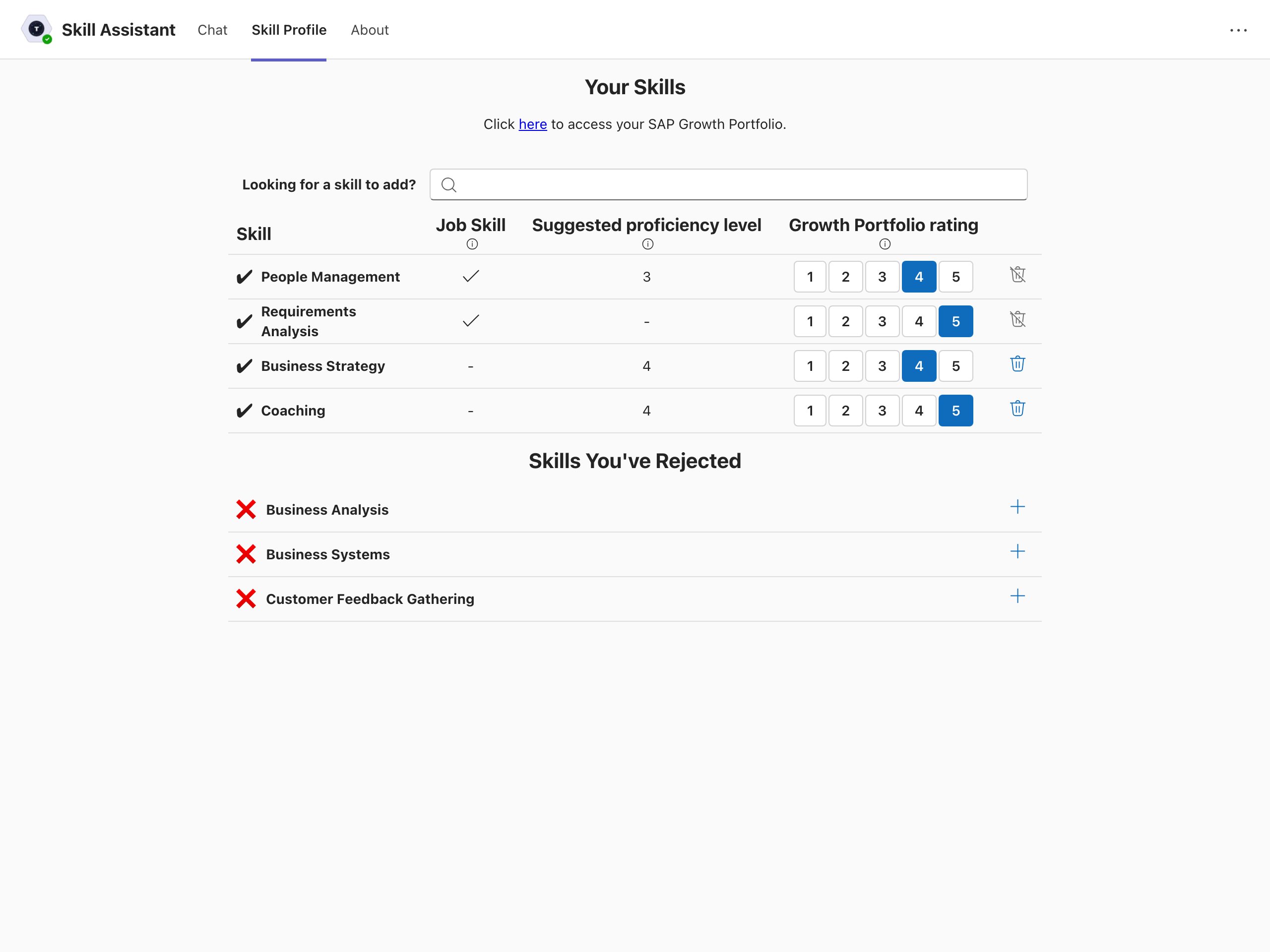 Skill Management Tab Interface