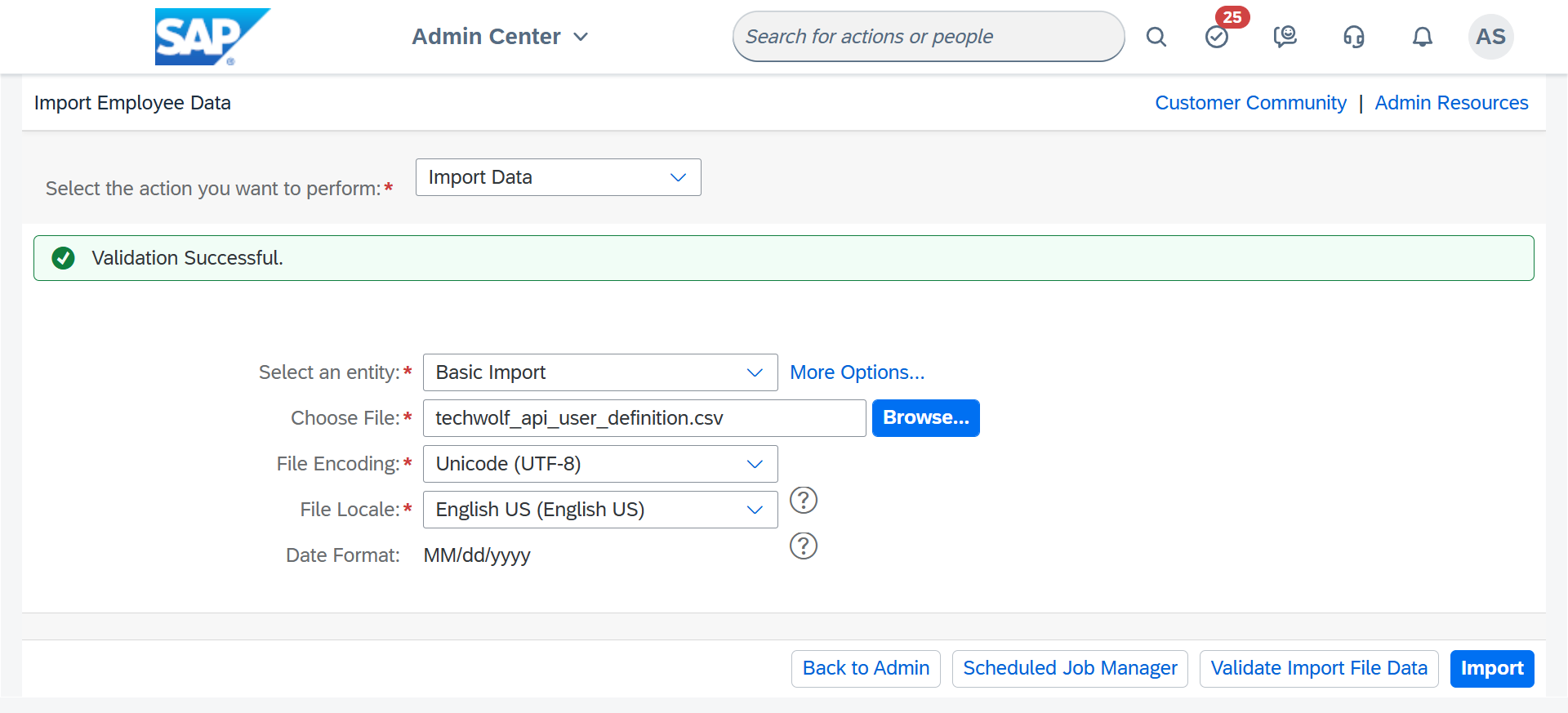 Import API user definition