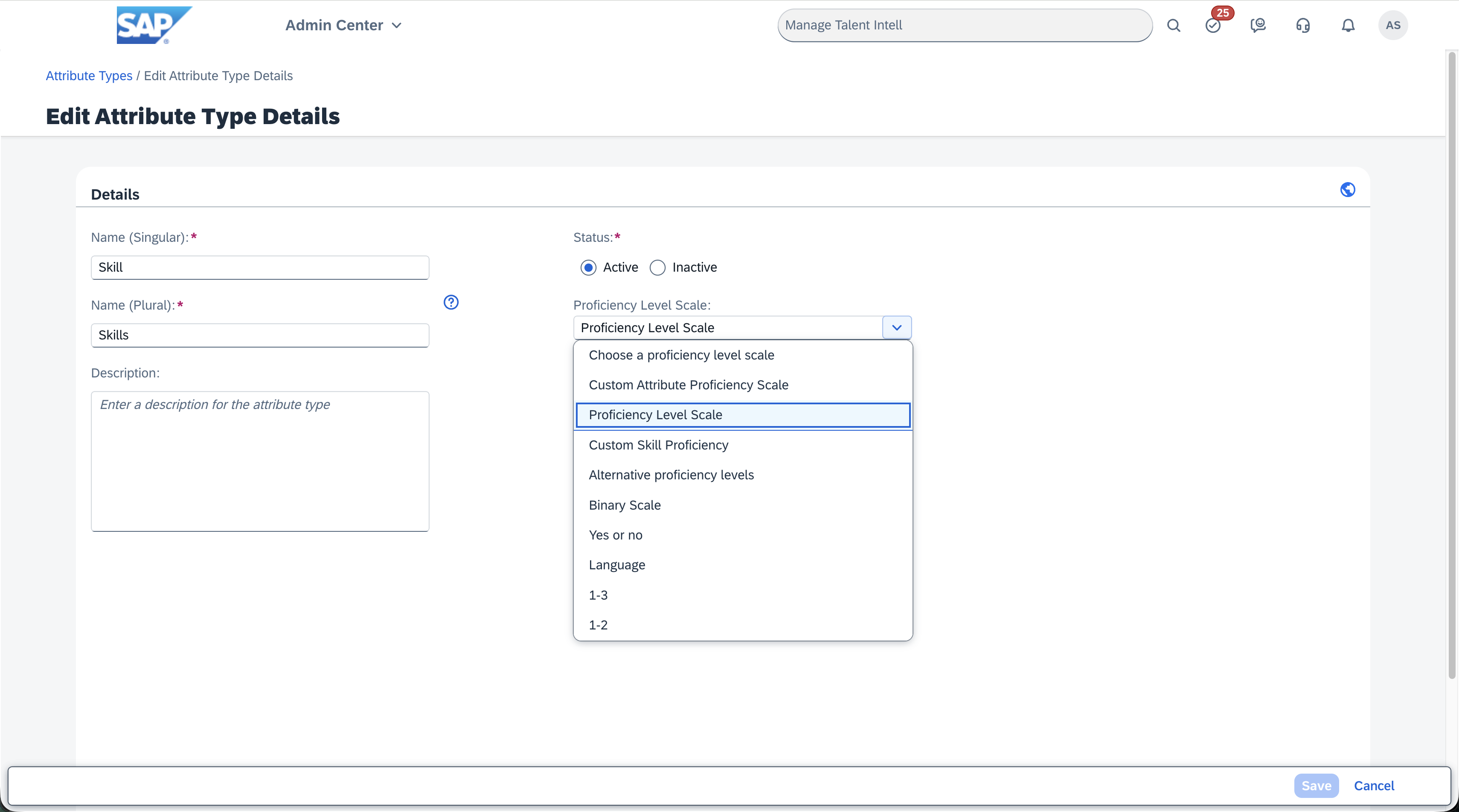 Associate proficiency rating scale with skill attribute type
