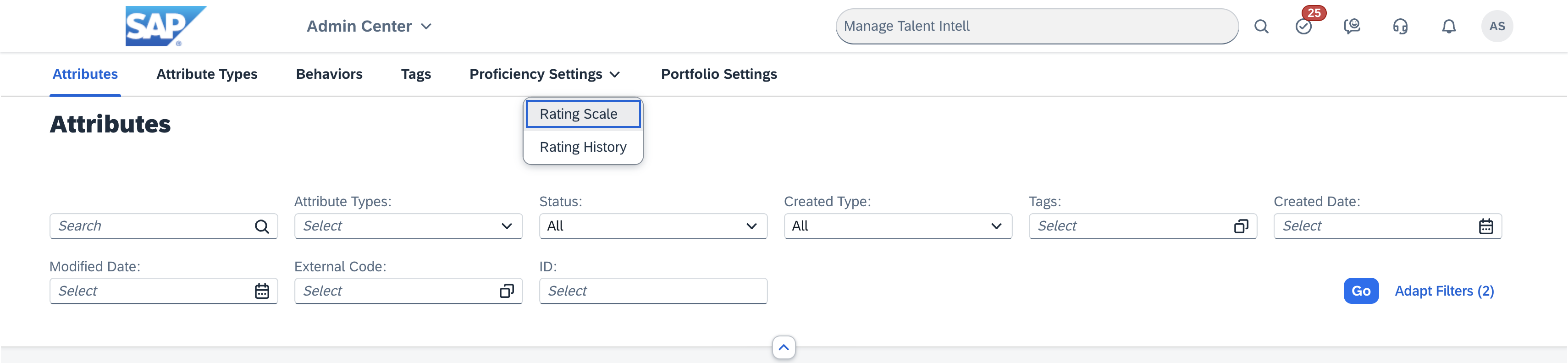 Attributes Library: Navigate to Proficiency Settings > Rating Scale