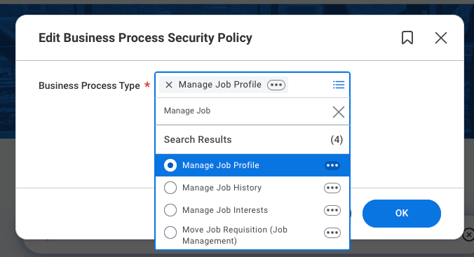 Edit Business Process Security Policy for Manage Job Profile